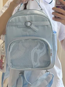 Harajuku Style Transparent Window Multi-Way Backpack For Women Large Capacity Heart Buckle Crossbody Bag Daily Commute Student Bag