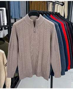 Pull over homme demi-fermeture éclair torsadé hiver épais chaud casual chic haut mode