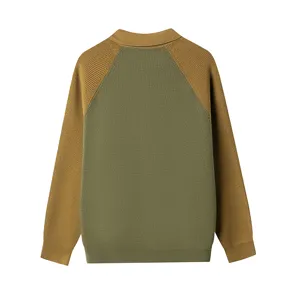 Pull-over en tricot à col polo bloqué couleur automne hiver pour homme cardigan décontracté