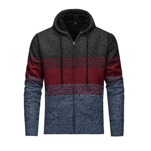 Men's fleece lined colorblock knitted zip hoodie sweater winter casual thick jacket