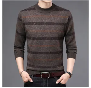 Herren Freizeit Rundhals Strickpullover mit Rautenmuster colorblock warme Winteroberbekleidung.
