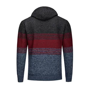 Men color block knitted fleece hoodie winter warm casual sweater back view display