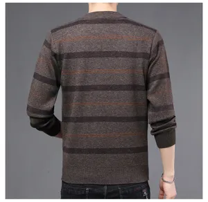 Herren Rundhals gestreifter Pullover, klassischer Herbst Winter Casual Langarm Stricktop.