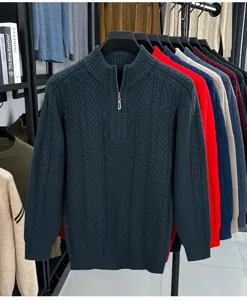 Pull homme col Troyer torsadé, pull-over d'hiver chaud et épais avec texture classique.