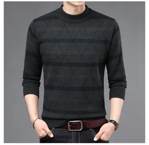 Herren Herbst Winter Rundhals Strickpullover Freizeit Kontrastfarbe warmer Pulli Oberteil