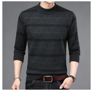 Herren Rundhals Strickpullover Herbst Winter lässig warm Pullover mit geometrischem Muster