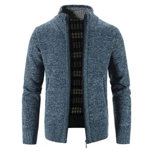 Gilet zippé homme col montant, pull d'hiver épais chaud doublé polaire tricot.