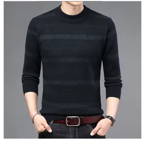 Herren Winter Rundhals Strickpullover lässig gestreift thermisch Unterziehpullover Top