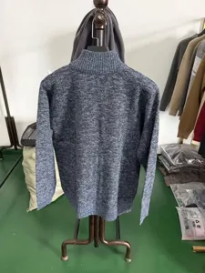 Pull col montant homme mélange bleu, classique chaud hiver pull tricot à manches longues.