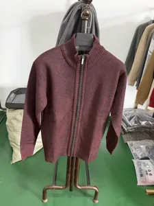 Cardigan en tricot uni pour homme, pull veste thermique d'hiver col montant zippé.