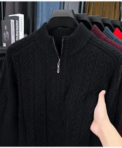 pull en tricot torsadé col montant demi-zip pour homme hiver chaud pull décontracté