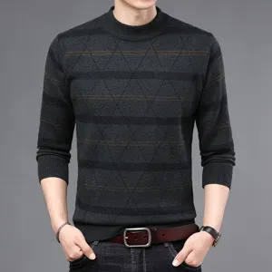 Herren dunkelgrauer Rundhals Pullover mit Rautenmuster geraeumiger Strickpullover