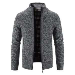 Gilet cardigan en tricot doublé polaire d'hiver pour homme avec col montant et zip.