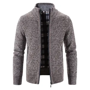 Cardigan pull en tricot pour homme doublé polaire col montant avec fermeture éclair.