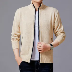 Gilet zippé col montant homme pull tricot chaud hiver unicolore vue de détail