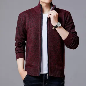Gilet en maille hiver pour homme, col montant, fermeture eclair complete, style casual uni.