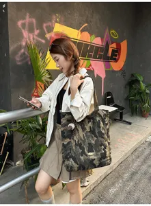 Lässige Tarnung Canvas Shopper große Kapazität Umhängetasche für Damen Alltag