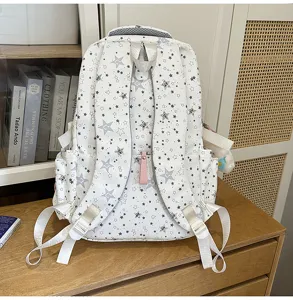 Sac à dos étudiant de grande capacité avec imprimé étoile style campus décontracté.