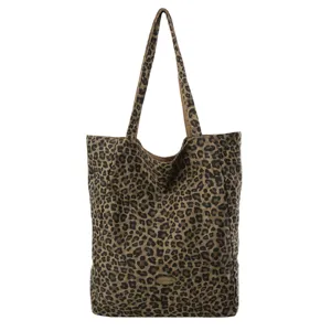 Leopardmuster Canvas Tragetasche Detail, große Kapazität lässige Schultertasche mit Riemen.
