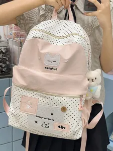 Mochila de Gato de Dibujos Animados Linda Estilo Japonés para Niñas Gran Capacidad Bolsa de Escuela Estudiante Color de Contraste Nailon Mochila de Viaje