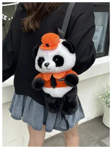 Süßer Cartoon Panda Plüsch Rucksack für Kinder stilvolle weiche Stofftier Schultasche
