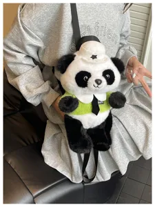 Süßer Cartoon Panda Plüsch Kinder Rucksack mit Kontrastfarbe, stylische Freizeittasche