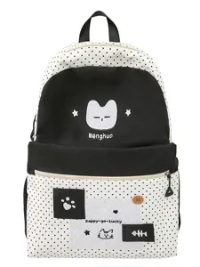 Lindo mochila escolar de gato con lunares blancos y negros para estudiantes, gran capacidad.