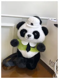 Niedlicher Cartoon Panda Plüsch Rucksack Detail, farbblockiertes Design für Kinder.