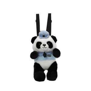 Süßer Plüsch Panda Rucksack für Kinder, stilvolle Cartoon Schultertasche mit Farbblock.