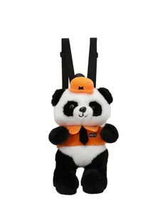 Süßer Plüsch Panda Cartoon Farbblock Kinder Rucksack mit orangefarbenem Hut und Weste für Schule