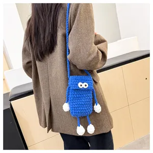 Handmade crochet big eye mobile phone bag cute knitted crossbody bag for women daily commute