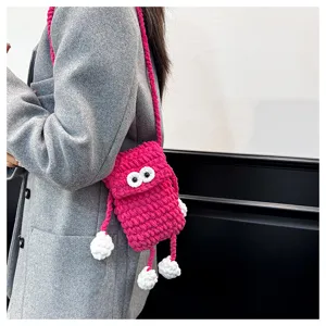Handmade crochet phone bag cute big eyes crossbody knitted purse women casual shoulder bag