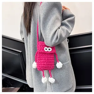 Handmade knitted big eye phone bag, cute crochet crossbody bag for women, daily commuter style.