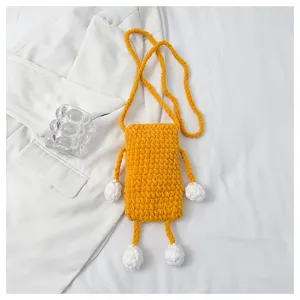 Handmade knitted phone bag cute yellow crossbody shoulder bag for women daily commute