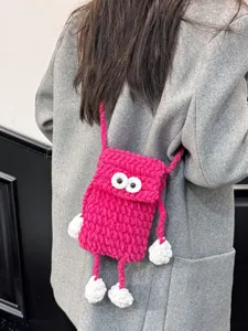 Handmade Knitted Big Eye Crossbody Phone Bag Cute Cartoon Woolen Yarn Small Shoulder Bag For Women Daily Commute Purse
