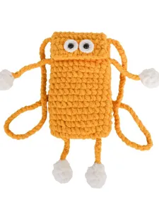 Handmade crochet cute big eye phone bag, yellow knit crossbody bag for women daily commute.