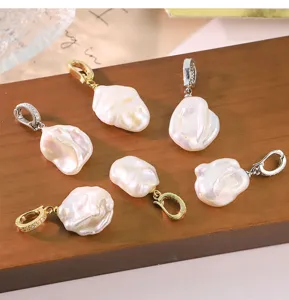 Barock Perlen Anhänger Set mit Gold Silber Verschluss abnehmbare Halskette Schmuck Detail Ansicht
