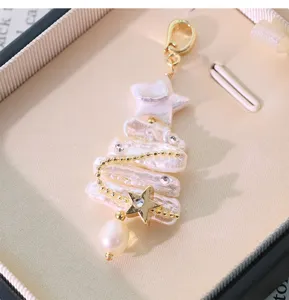 Natural pearl star zircon necklace pendant, exquisite baroque pearl Christmas tree design.