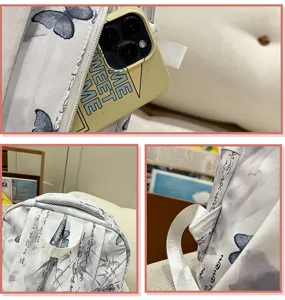 Modischer chinesischer Stil Schmetterling Print Studenten Rucksack Detailansicht grosser.