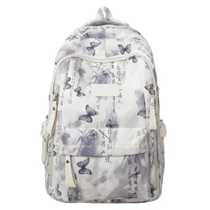 Nahaufnahme des chinesischen Schmetterlings-Leinenrucksacks mit feiner Textur und Reißverschluss.
