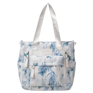 Modische chinesische blaue Schmetterling Print Segeltuch Tasche Fronttasche Detail