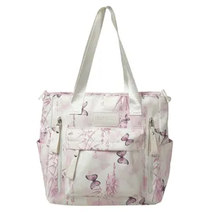 Blumen-Leinentasche mit Schmetterlingsdruck, große Kapazität Schultertasche für Alltag.