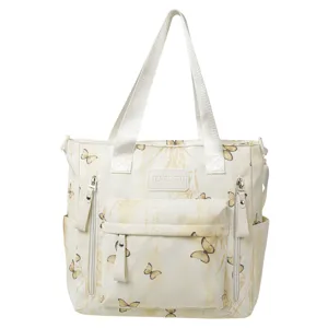 Grosse Kapazitaet Segeltuch Tasche mit chinesischem Schmetterling Druck und mehreren Faechern.