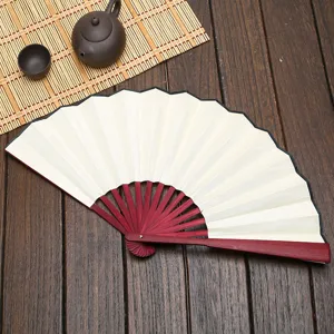Traditional Chinese Silk Fabric Bamboo Folding Hand Fan Blank Plain DIY Painting Fan Craft Gift Home Decor