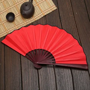 8-Inch Solid Red Silk Folding Fan DIY Blank Hand Fan Traditional Craft Gift Art Decor