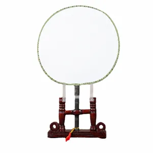 Small blank palace round fan for student practice and DIY art projects, wood stand included.