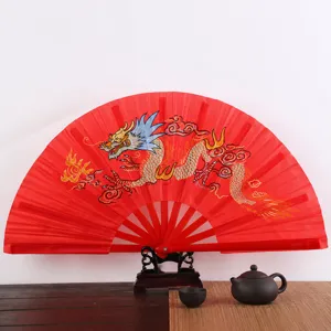 Éventail Pliant Chinois Traditionnel Kung Fu Tai Chi Cadre en Plastique Dragon Phénix Imprimé Éventail à Main pour Refroidissement Quotidien