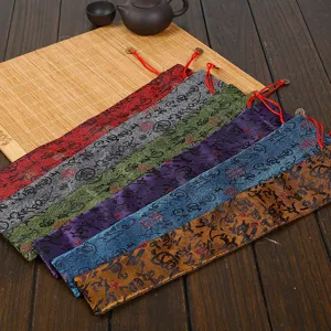 Premium brocade folding fan sleeve traditional silk embroidered pouch for 7 to 10 inch handheld fans.