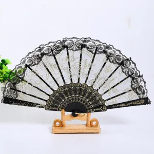 Chinesischer Stil Faltfächer Spitzenblumen Hohl Bambusrippen Dekorativer Handfächer Für Hochzeit Party Tanzen Auftritt Geschenke