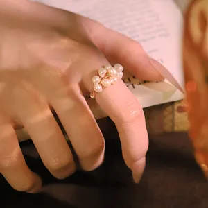 Natural freshwater pearl wire wrapped ring, 18k gold plated chic dainty pinky ring.